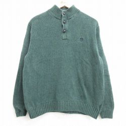【20%OFF】L★古着 チャップス 長袖 セーター メンズ ワンポイントロゴ ヒジ当て コットン ヘンリーネック 濃緑他 グリーン 25mar19 中古 ニット トップス