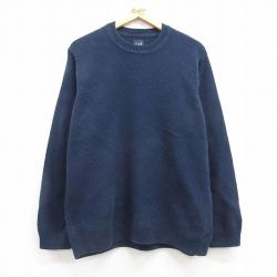 L★古着 ギャップ GAP 長袖 セーター メンズ 00年代 00s 無地 クルーネック 濃紺 ネイビー 25mar22 中古 ニット トップス