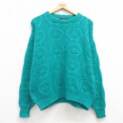 XL★古着 長袖 セーター メンズ 90年代 90s コットン クルーネック USA製 青緑 25mar22 中古 ニット トップス