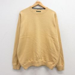 XL★古着 エディーバウアー 長袖 セーター メンズ 無地 コットン クルーネック 黄 イエロー 25mar22 中古 ニット トップス
