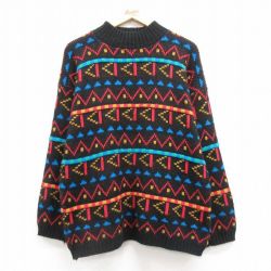 【50%OFF】M★古着 長袖 セーター メンズ 90年代 90s アクリル モックネック ハイネック USA製 黒 ブラック 25mar22 中古 ニット トップス