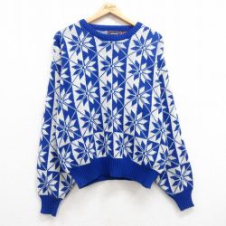 【50%OFF】L★古着 長袖 ノルディック セーター メンズ 00年代 00s 雪柄 アクリル 大きいサイズ 青他 ブルー 25mar22 中古 ニット トップス