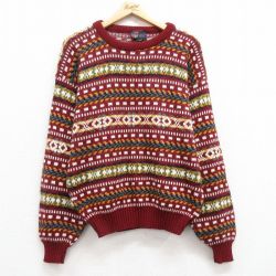 M★古着 マンハッタン 長袖 セーター メンズ 80年代 80s アクリル クルーネック USA製 エンジ 25mar22 中古 ニット トップス