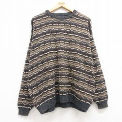【50%OFF】XL★古着 長袖 セーター メンズ 90年代 90s 大きいサイズ クルーネック USA製 ベージュ他 カーキ 25mar22 中古 ニット トップス