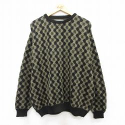 【20%OFF】XL★古着 マンシングウェア 長袖 セーター メンズ アクリル クルーネック 緑他 グリーン 25mar22 中古 ニット トップス