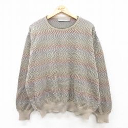 【50%OFF】XL★古着 長袖 セーター メンズ 90年代 90s 大きいサイズ コットン クルーネック 緑系他 グリーン 25mar22 中古 ニット トップス