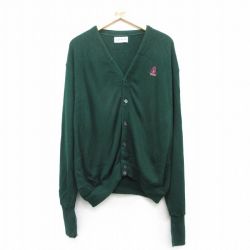 XL★古着 IZOD 長袖 ニット カーディガン メンズ 90年代 90s ワンポイントロゴ 大きいサイズ アクリル USA製 濃緑 グリーン 25mar22 中古 トップス