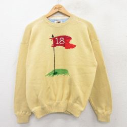 M★古着 長袖 セーター メンズ 00年代 00s ゴルフ コットン クルーネック 黄 イエロー 25mar22 中古 ニット トップス