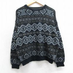 【50%OFF】XL★古着 長袖 セーター メンズ 90年代 90s 大きいサイズ クルーネック 黒他 ブラック 25mar24 中古 ニット トップス