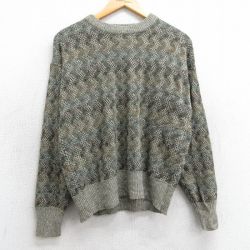 【20%OFF】L★古着 長袖 セーター メンズ 00年代 00s アクリル クルーネック 濃緑系他 グリーン 25mar24 中古 ニット トップス