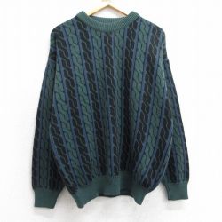 XL★古着 長袖 セーター メンズ 90年代 90s アクリル クルーネック 緑他 グリーン 25mar24 中古 ニット トップス