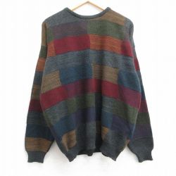 【20%OFF】XL★古着 長袖 セーター メンズ 90年代 90s アクリル クルーネック エンジ他 25mar24 中古 ニット トップス