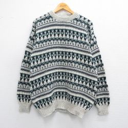 【50%OFF】L★古着 長袖 セーター メンズ 90年代 90s コットン クルーネック USA製 薄グレー他 25mar25 中古 ニット トップス