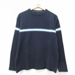 【50%OFF】L★古着 FADED GLORY 長袖 セーター メンズ アクリル クルーネック 濃紺 ネイビー 25mar27 中古 ニット トップス