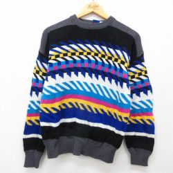 M★古着 オーシャンパシフィック OP 長袖 セーター メンズ 90年代 90s アクリル クルーネック 黒他 ブラック 25mar27 中古 ニット トップス