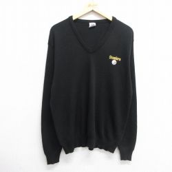 【20%OFF】XL★古着 長袖 セーター メンズ 90年代 90s NFL ピッツバーグスティーラーズ アクリル Vネック USA製 黒 ブラック 25mar28 中古 ニット トップス