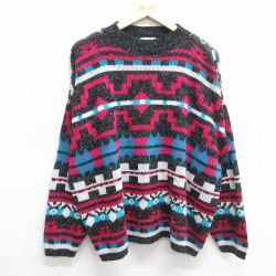 【50%OFF】XL★古着 長袖 セーター メンズ 90年代 90s 大きいサイズ クルーネック USA製 黒他 ブラック 25mar28 中古 ニット トップス