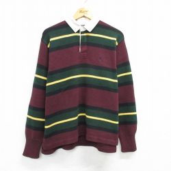 XL★古着 長袖 ブランド ラガー セーター メンズ 90年代 90s ワンポイントロゴ コットン エンジ他 ボーダー 25mar28 中古 ニット トップス