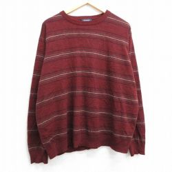 XL★古着 ドッカーズ 長袖 セーター メンズ アクリル クルーネック エンジ他 ボーダー 25apr01 中古 ニット トップス