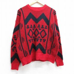 【50%OFF】L★古着 ロンドンフォグ 長袖 セーター メンズ 90年代 90s アクリル クルーネック 赤 レッド 25apr01 中古 ニット トップス