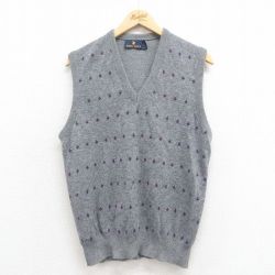 M★古着 ニット ベスト メンズ 90年代 90s アクリル Vネック USA製 グレー 25aug30 中古 トップス