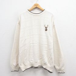 XL★古着 長袖 セーター メンズ 90年代 90s シカ 大きいサイズ コットン クルーネック USA製 生成り 25aug30 中古 ニット トップス