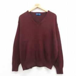 XL★古着 タウンクラフト 長袖 セーター メンズ 90年代 90s 無地 アクリル Vネック USA製 エンジ 25aug30 中古 ニット トップス