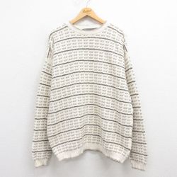XL★古着 長袖 セーター メンズ 90年代 90s 手織り コットン クルーネック USA製 生成り 25aug30 中古 ニット トップス