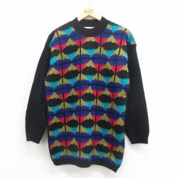 M★古着 長袖 セーター メンズ 90年代 90s アクリル クルーネック USA製 黒他 ブラック 25aug30 中古 ニット トップス