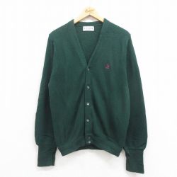 M★古着 IZOD 長袖 ニット カーディガン メンズ 90年代 90s ワンポイントロゴ アクリル USA製 緑 グリーン 25aug30 中古 トップス
