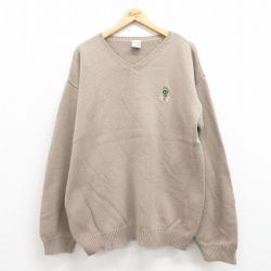 XL★古着 長袖 セーター メンズ 90年代 90s ルーニーテューンズ LOONEY TUNES マービンザマーシャン コットン Vネック ベージュ カーキ 【spe】 25aug30 中古 ニット トップス