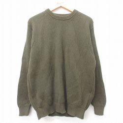 L★古着 エルエルビーン LLBEAN 長袖 セーター メンズ 00年代 00s 無地 コットン クルーネック 濃緑 グリーン 25sep03 中古 ニット トップス