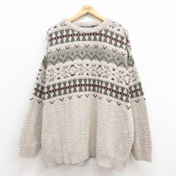 XL★古着 長袖 セーター メンズ 90年代 90s 大きいサイズ クルーネック USA製 ベージュ カーキ 霜降り他 25sep04 中古 ニット トップス