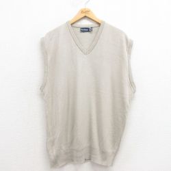 XL★古着 Par Four ニット ベスト メンズ 90年代 90s無地 クルリル Vネック USA製 ベージュ系 カーキ 25sep04 中古 トップス