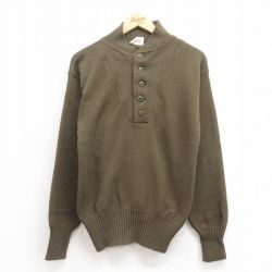 S★古着 長袖 セーター メンズ 90年代 90s ミリタリー 無地 アクリル ヘンリーネック USA製 茶系 ブラウン 25sep04 中古 ニット トップス