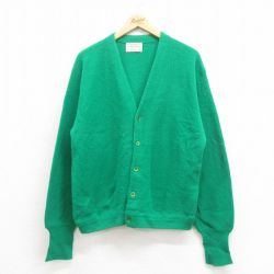 L★古着 長袖 ニット カーディガン メンズ 80年代 80s 無地 アクリル USA製 緑 グリーン 25sep04 中古 トップス