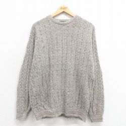 L★古着 長袖 セーター メンズ 90年代 90s 手織り クルーネック USA製 ベージュ カーキ 25sep06 中古 ニット トップス