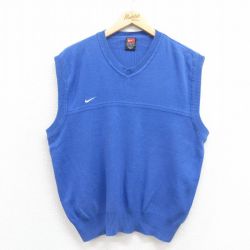 【20%OFF】L★古着 ナイキ NIKE ニット ベスト メンズ 00年代 00s ワンポイントロゴ コットン Vネック 青 ブルー 25sep06 中古 トップス
