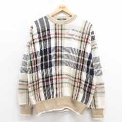 XL★古着 オービス ORVIS 長袖 セーター メンズ 90年代 90s コットン クルーネック ベージュ他 カーキ 25sep06 中古 ニット トップス