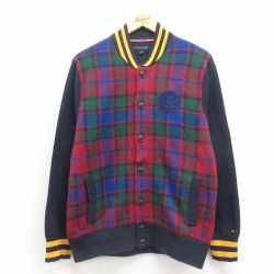 M★古着 トミーヒルフィガー TOMMY HILFIGER 長袖 ブランド ニット カーディガン メンズ コットン 赤他 レッド チェック 25sep06 中古 トップス