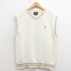 【20%OFF】L★古着 サウスポーツ ニット ベスト メンズ ワンポイントロゴ アクリル Ｖネック 白 ホワイト 25sep06 中古 トップス