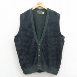 L★古着 ニット ベスト メンズ 90年代 90s コットン USA製 緑 グリーン 25sep06 中古 トップス