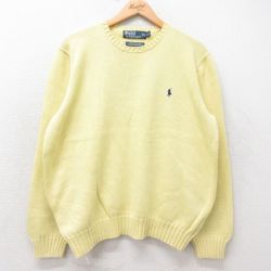 XL★古着 ラルフローレン Ralph Lauren 長袖 ブランド セーター メンズ 90年代 90s ワンポイントロゴ コットン クルーネック 黄 イエロー 【spe】 25sep09 中古 ニット トップス