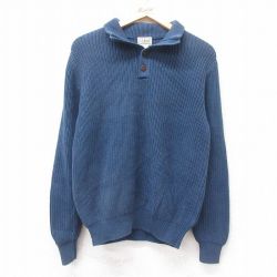 M★古着 エルエルビーン LLBEAN 長袖 セーター メンズ 00年代 00s コットン ヘンリーネック 紺 ネイビー 25sep09 中古 ニット トップス