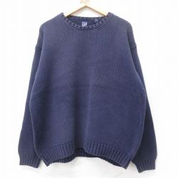 XL★古着 ギャップ 長袖 セーター メンズ 90年代 90s コットン クルーネック 紺 ネイビー 25sep11 中古 ニット トップス