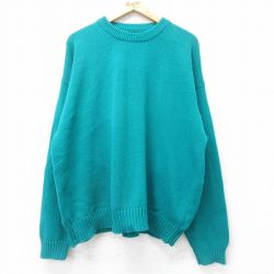 XL★古着 エディーバウアー 長袖 セーター メンズ 90年代 90s 大きいサイズ コットン クルーネック 緑 グリーン 【spe】 25sep11 中古 ニット トップス