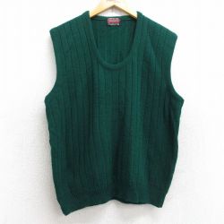 M★古着 ニット ベスト メンズ 80年代 80s アクリル クルーネック 緑 グリーン 25sep12 中古 トップス