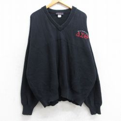 XL★古着 長袖 セーター メンズ 90年代 90s デルタシグマシータ 大きいサイズ コットン Vネック USA製 濃紺系 ネイビー 25sep12 中古 ニット トップス