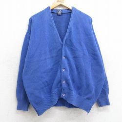 XL★古着 ギャップ GAP 長袖 ニット カーディガン メンズ 90年代 90s 青 ブルー 25sep12 中古 トップス