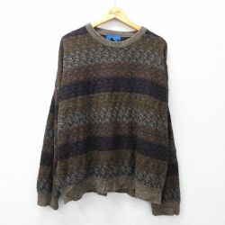 XL★古着 タウンクラフト 長袖 セーター メンズ 00年代 00s 大きいサイズ アクリル クルーネック 茶他 ブラウン 【spe】 25sep13 中古 ニット トップス